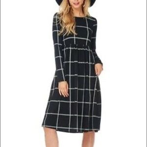 Reborn J midi black and grey plaid dress